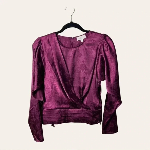 1243.‎ RONNY KOBO COLLECTION MONET TOP PURPLE FLORAL SATIN OPEN SLIT BACK SMALL - Picture 5 of 13